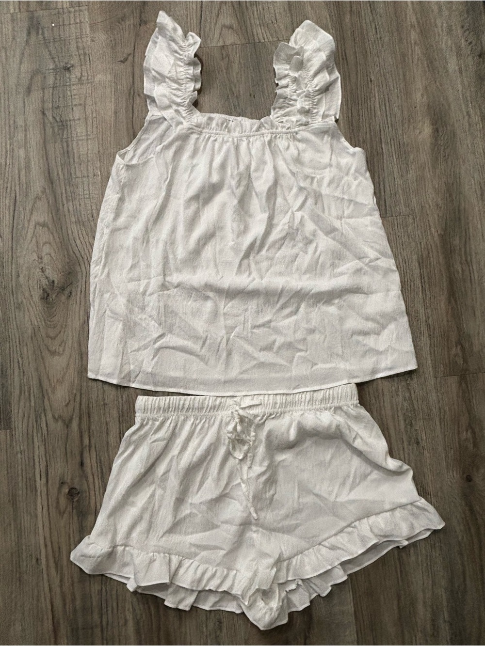 Women's White Ruffle Tank & Short Pajama Set